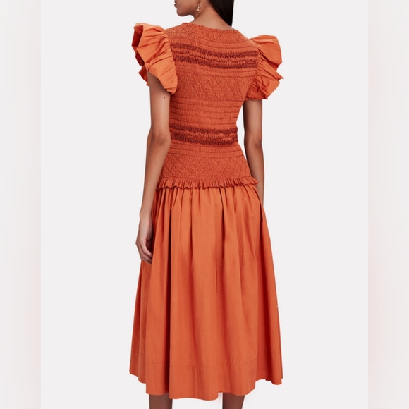 11. NWOT ULLA JOHNSON MADELINE SMOCKED MIDI DRESS - Picture 4 of 11